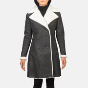 Detailansicht of Notch &amp; Leather Buttons Hardware on Women's Amie Black Double Breasted Shearling Coat