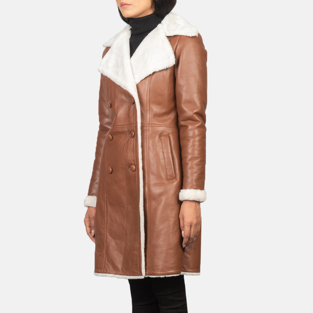 Brown Sheepskin Burnishing Aviator Jacket - Rückansicht mit passgenauen Schultern &amp; sauberem Saum