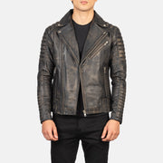 Zipper &amp; Hem Craftsmanship Construction Detail on Men's Armand Green Suede Biker Jacket