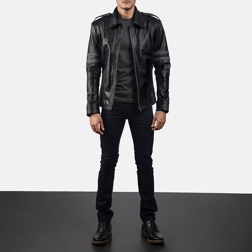 Armstrong Schwarz Leder-Bikerjacke für Herren - Seitenansicht mit ergonomischem Ärmelschnitt