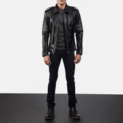 Armstrong Schwarz Leder-Bikerjacke für Herren - Seitenansicht mit ergonomischem Ärmelschnitt