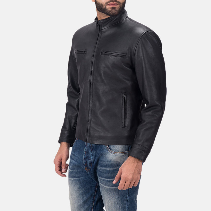 Austere Matte Schwarz Leder-Bikerjacke für Herren