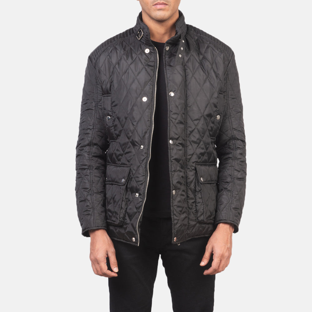 Men's Barry Gesteppt Schwarz Windbreaker Lederjacke für Herren in Black Polyester - Vorderansicht &amp; maßgeschneiderte Silhouette | Online Kaufen