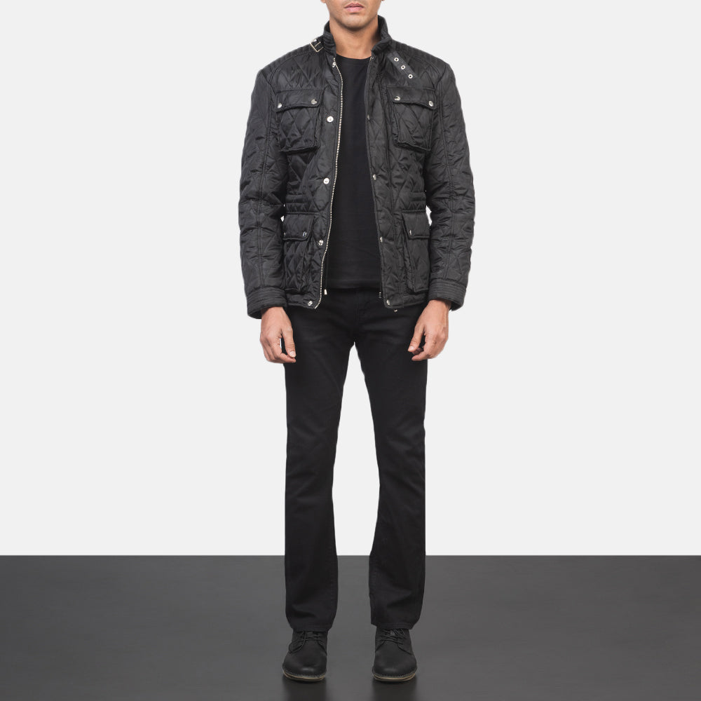 Men's Barry Gesteppt Schwarz Windbreaker Lederjacke für Herren - Seitenansicht mit ergonomischem Ärmelschnitt