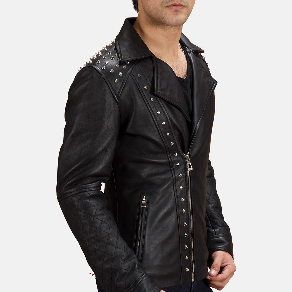 Black Sheepskin Leather Biker Jacket - Rückansicht mit passgenauen Schultern &amp; sauberem Saum