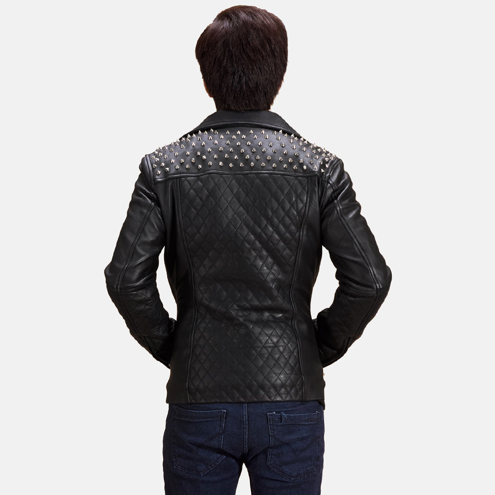 Detailansicht of Notch &amp; Zipper Hardware on Men's Schwarz Studded Leder-Bikerjacke für Herren