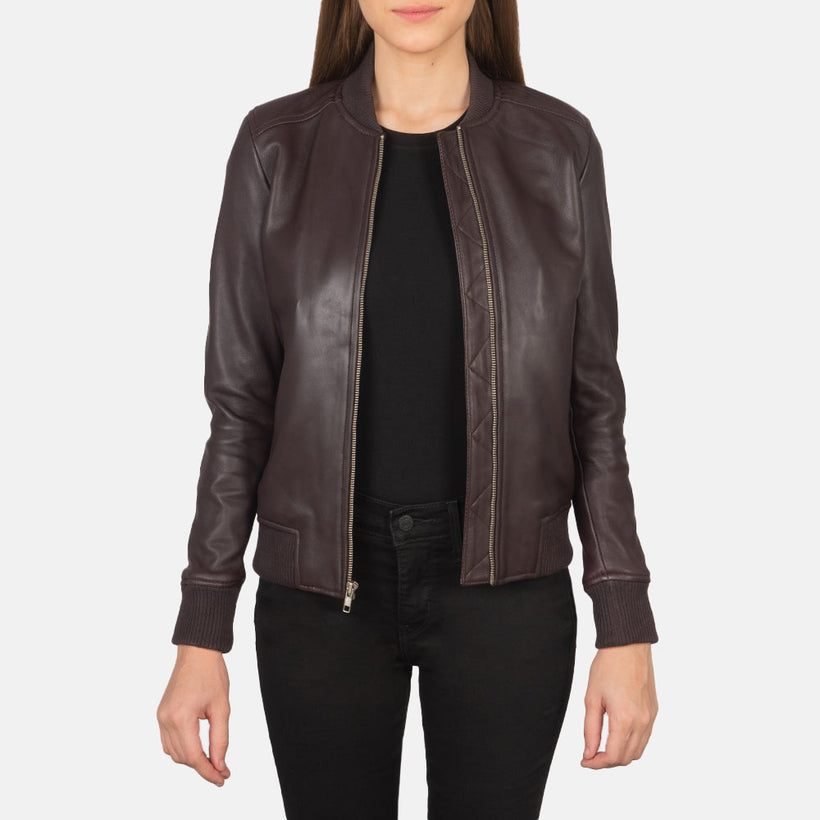 Bliss Kastanienbraun Leder-Bomberjacke für Damen