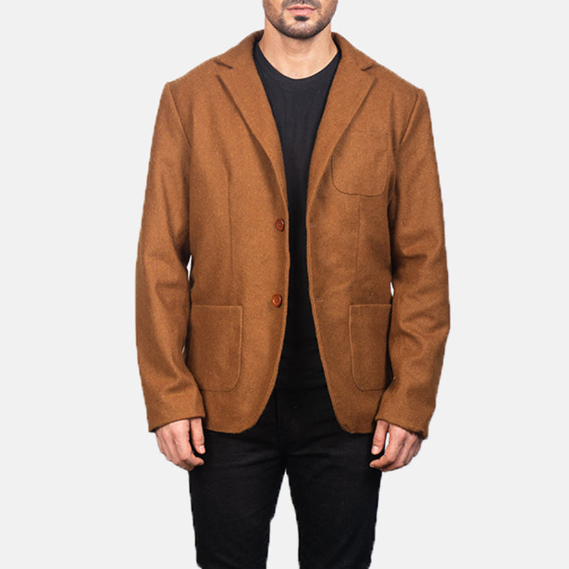 Borges Khaki Wool Lederblazer für Herren