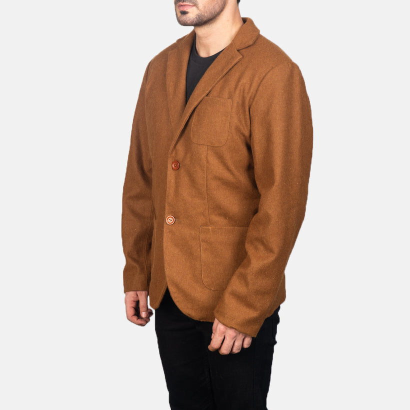 Borges Khaki Wool Lederblazer für Herren