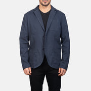 Borges Navy Blau Lederblazer für Herren in Navy Blue Poly-Cotton - Vorderansicht &amp; maßgeschneiderte Silhouette | Online Kaufen