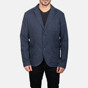 Detailansicht of Notch &amp; Button Hardware on Borges Navy Blau Lederblazer für Herren