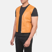 Tan Brown Sheepskin leather Vest - Rückansicht mit passgenauen Schultern &amp; sauberem Saum