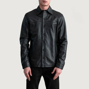 Bronco Schwarz Leather Shirt für Herren - Seitenansicht mit ergonomischem Ärmelschnitt