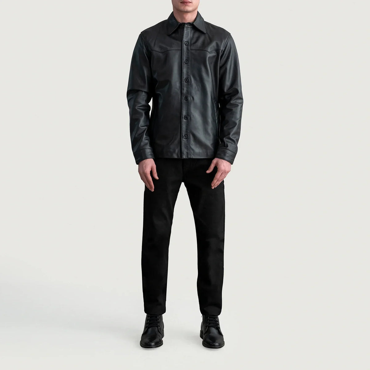 Detailansicht of Shirt &amp; Buttons Hardware on Bronco Schwarz Leather Shirt für Herren