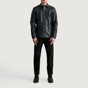 Detailansicht of Shirt &amp; Buttons Hardware on Bronco Schwarz Leather Shirt für Herren
