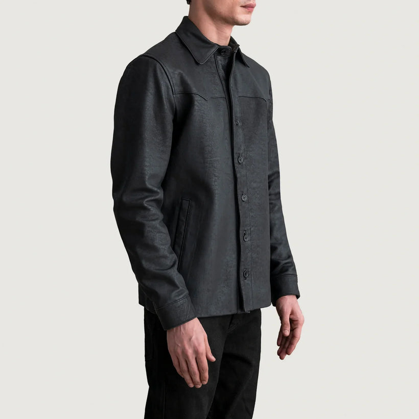 Bronco Tumbled Schwarz Leather Shirt für Herren