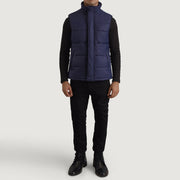 Bryan Blau Puffer Vest für Herren - Seitenansicht mit ergonomischem Ärmelschnitt