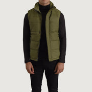 
Bryan Grün Steppweste für Herren in Green Full-Grain Leather - Vorderansicht & maßgeschneiderte Silhouette | Online Kaufen