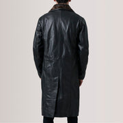 Detailansicht of Notch &amp; Button Hardware on Cai Schwarz Leather Shearling Ledermantel für Herren For Men