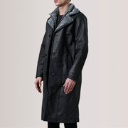 
Cai Vintage-Schwarz Leather Shearling Ledermantel für Herren For Men - Seitenansicht mit ergonomischem Ärmelschnitt & sportlicher Passform