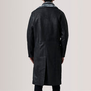 
Detailansicht of Notch & Button Hardware on Cai Vintage-Schwarz Leather Shearling Ledermantel für Herren For Men