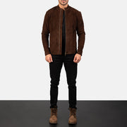 Men's Charcoal Mocha Suede Leder-Bikerjacke für Herren - Seitenansicht mit ergonomischem Ärmelschnitt