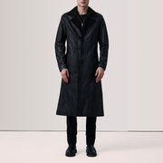 Black Sheepskin leather Coat - Rückansicht mit passgenauen Schultern &amp; sauberem Saum