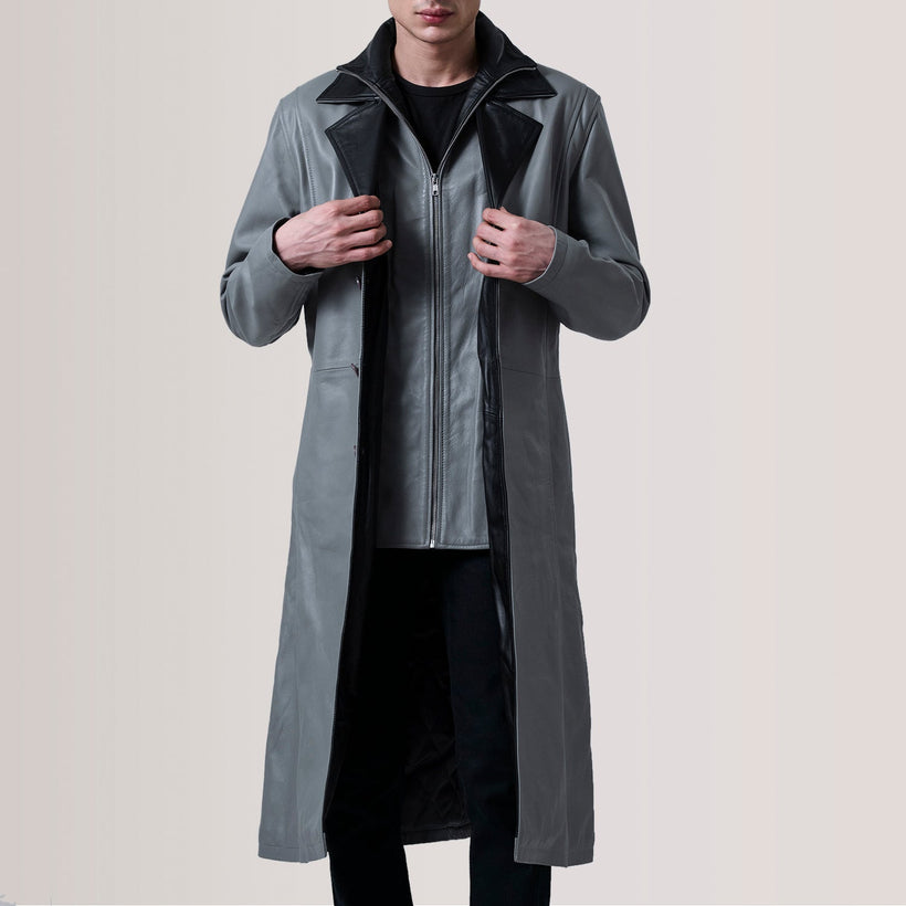 Charlton Grau Leather Single Breasted Ledermantel für Herren