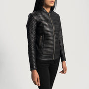 Black Sheepskin Leather Biker Jacket - Rückansicht mit passgenauen Schultern &amp; sauberem Saum
