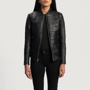 Women's Cityscape Schwarz Leder-Bikerjacke für Damen - Seitenansicht mit ergonomischem Ärmelschnitt
