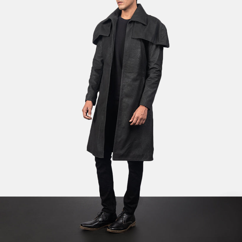 Classic Vintage-Schwarz Leather Duster für Herren