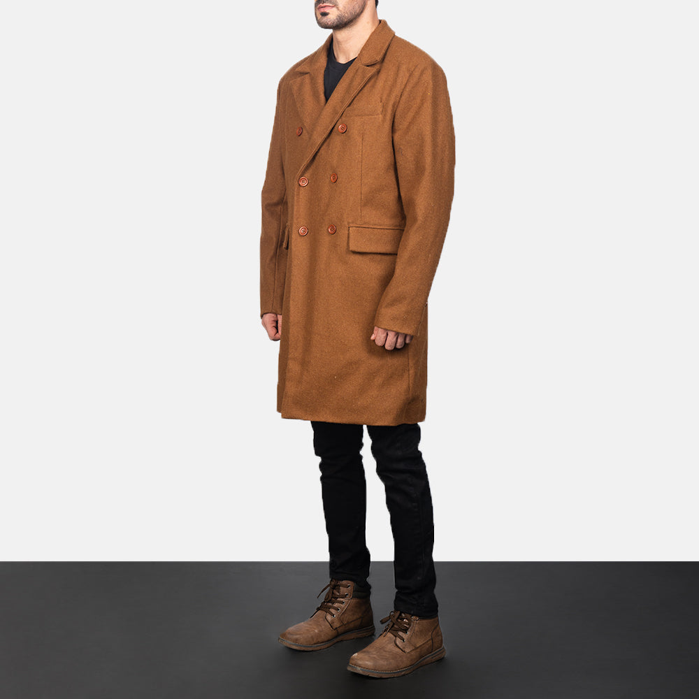 Khaki Synthetic Wool Trench Coat - Rückansicht mit passgenauen Schultern &amp; sauberem Saum