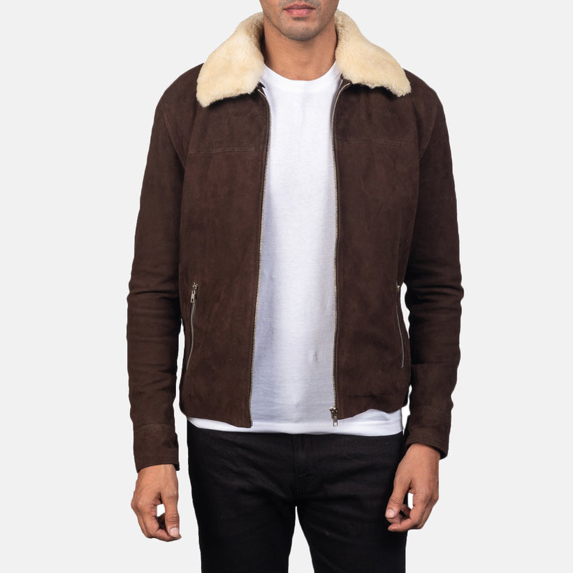 Coffner Braun Shearling Fur Lederjacke für Herren