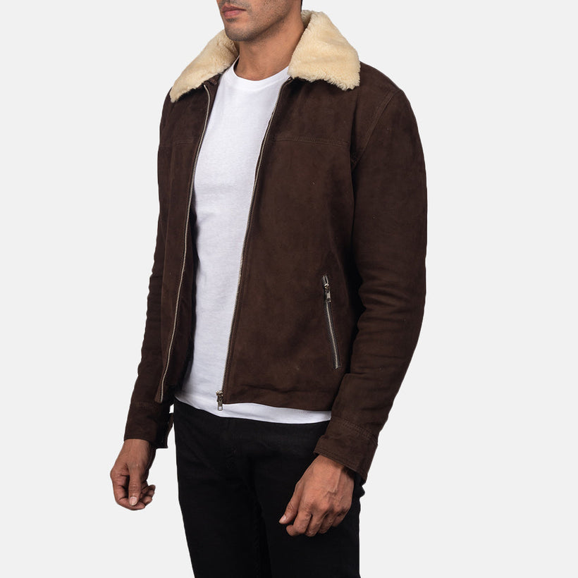 Coffner Braun Shearling Fur Lederjacke für Herren