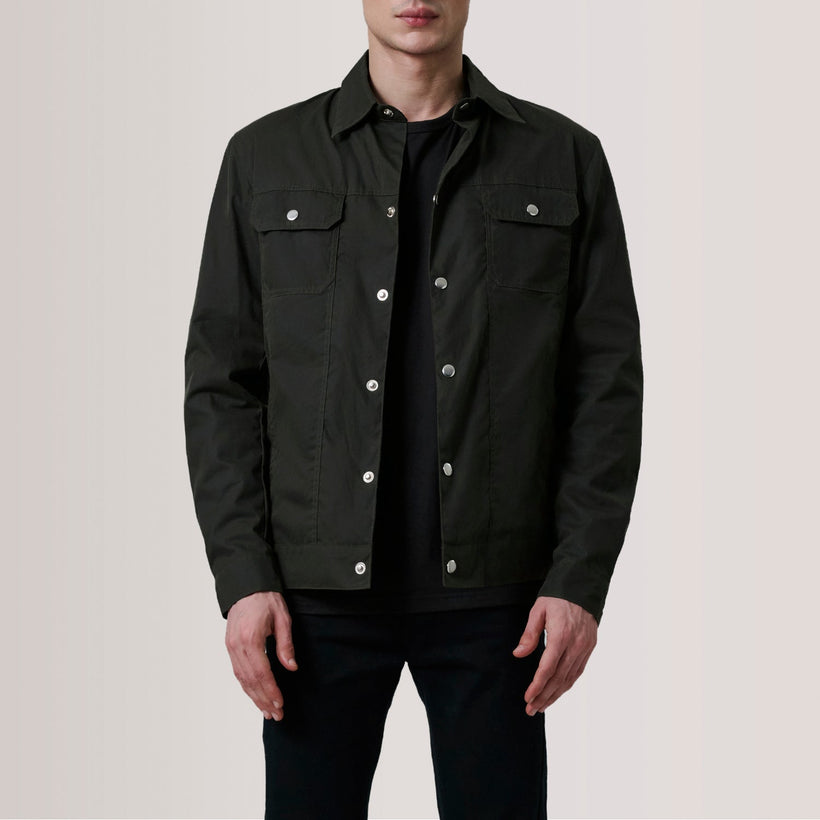 Colberto Olive Waxed Canvas Trucker Lederjacke für Herren