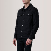 
Conard Schwarz Denim Trucker Lederjacke für Herren For Men - Seitenansicht mit ergonomischem Ärmelschnitt & sportlicher Passform