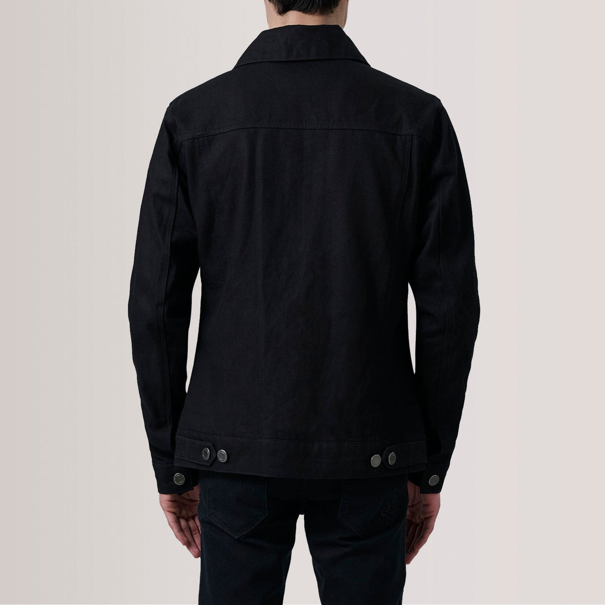 
Detailansicht of Classic Collar & Heavy-Duty Zipper Hardware on Conard Schwarz Denim Trucker Lederjacke für Herren For Men