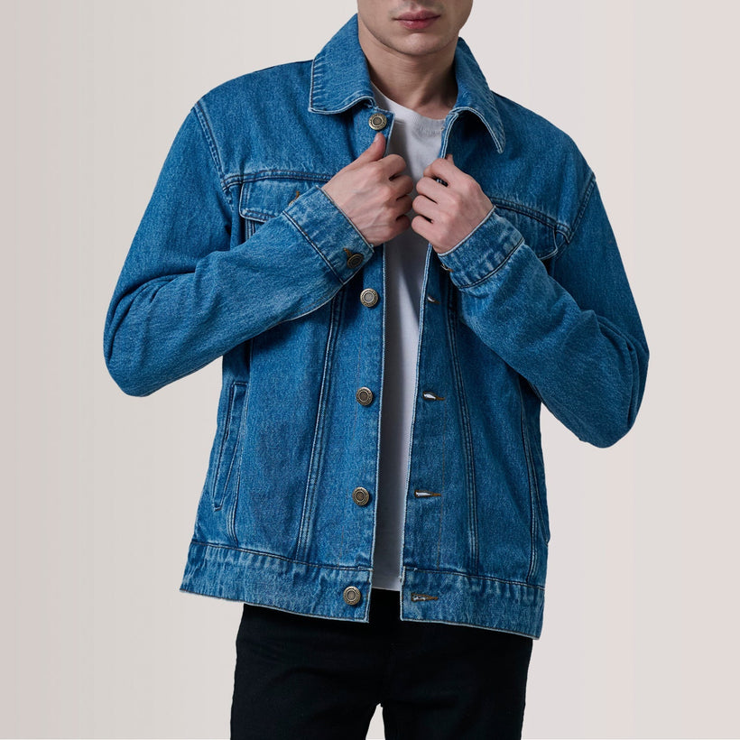 Conard Blau Denim Trucker Lederjacke für Herren