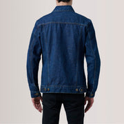 
Detailansicht of Classic Collar & Heavy-Duty Zipper Hardware on Conard Dark Blau Denim Trucker Lederjacke für Herren For Men