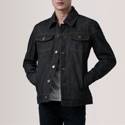 
Conard Faded Schwarz Denim Trucker Lederjacke für Herren For Men in schwarzem Rindleder - Vorderansicht & maßgeschneiderte Silhouette | Online Kaufen