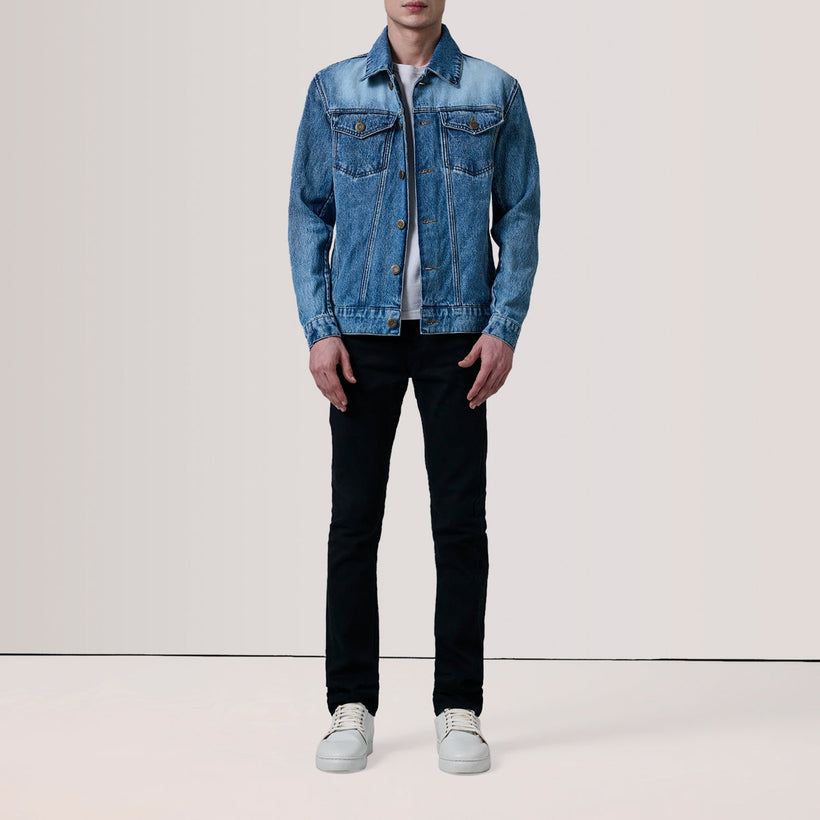 Conard Ice Blau Denim Trucker Lederjacke für Herren