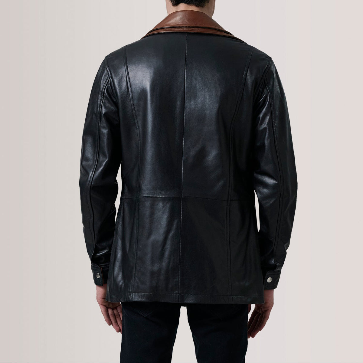 
Detailansicht of Shirt & Zipper with placket Hardware on Connor Black Leather Coat For Men