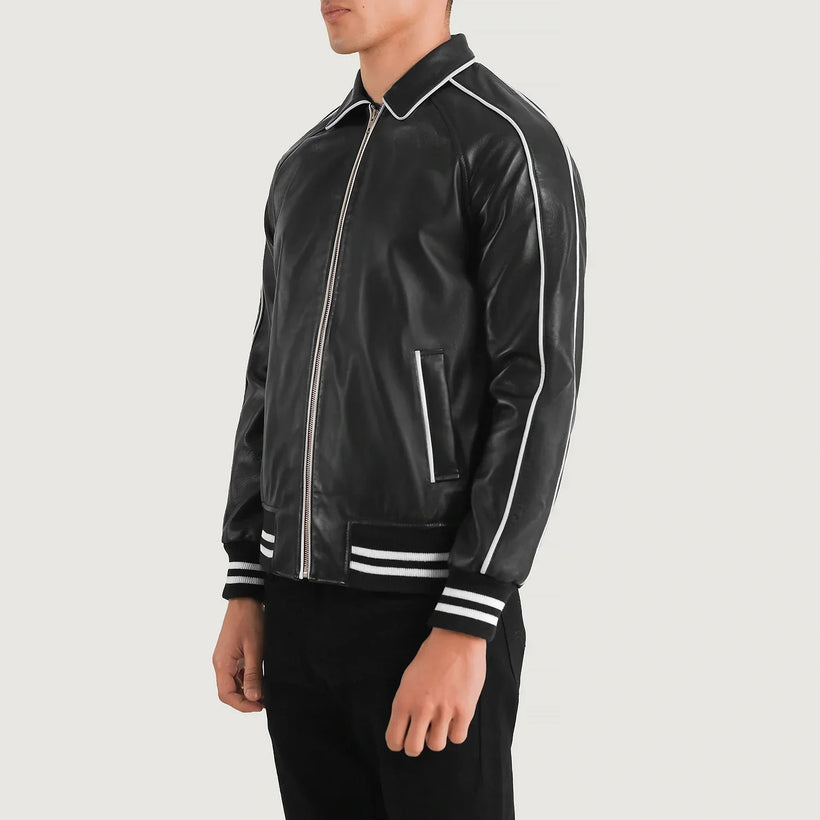 Cooper Schwarz Leather Varsity Lederjacke für Herren