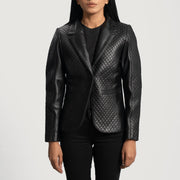 
Cora Gesteppt Schwarz Lederblazer für Damen in Black Sheepskin Leather - Vorderansicht & maßgeschneiderte Silhouette | Online Kaufen