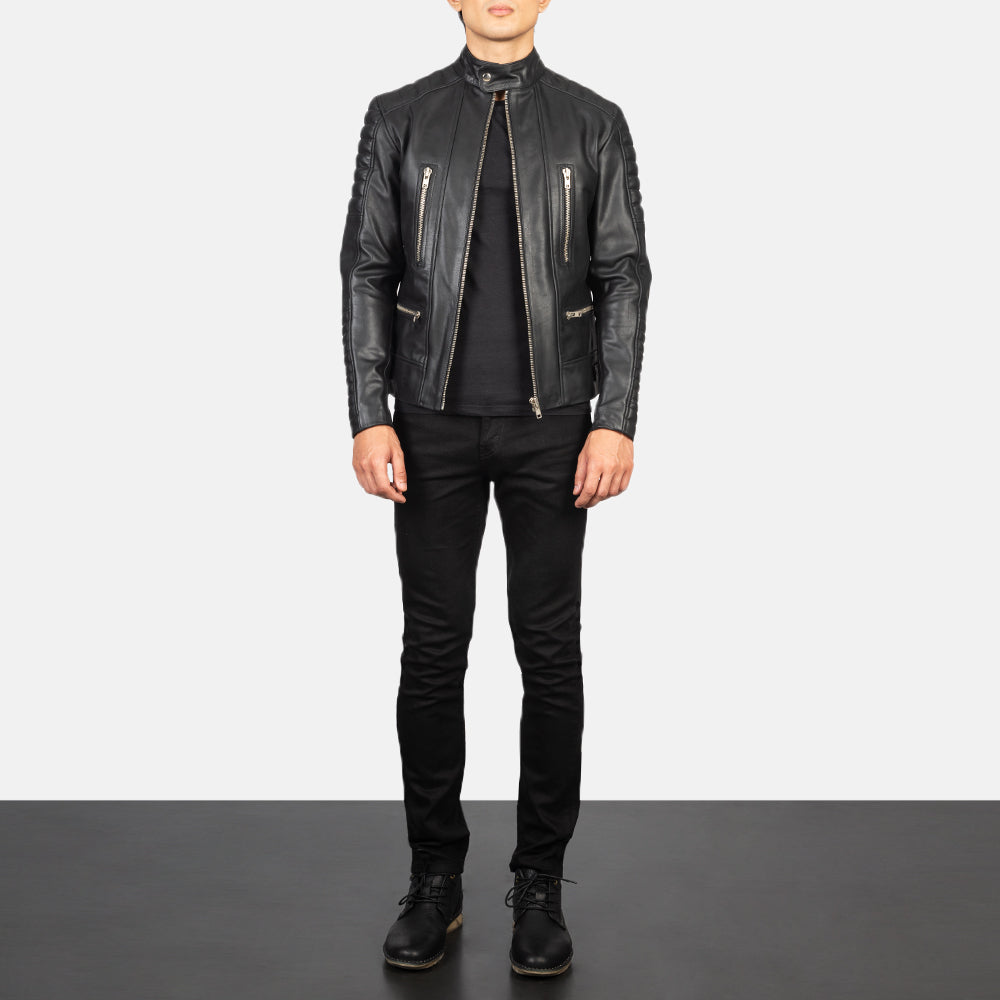 Men's Damian Grey Suede Biker Jacket - Seitenansicht mit ergonomischem Ärmelschnitt