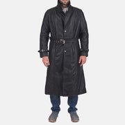 Men's Daniel Schwarz Leder-Trenchcoat für Herren in Black Cowhide Leather - Vorderansicht &amp; maßgeschneiderte Silhouette | Online Kaufen