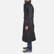 Men's Daniel Schwarz Leder-Trenchcoat für Herren - Seitenansicht mit ergonomischem Ärmelschnitt