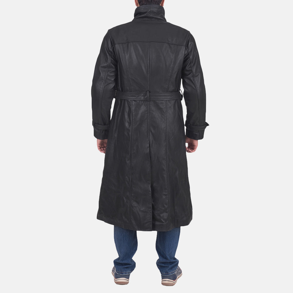 Detailansicht of Classic Collar &amp; Button &amp; Waist belt Hardware on Men's Daniel Schwarz Leder-Trenchcoat für Herren