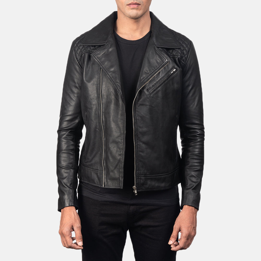 Men's Danny Quilted Brown Leather Biker Jacket in Distressed Brown Goatskin Leather - Vorderansicht &amp; maßgeschneiderte Silhouette | Online Kaufen