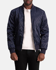 
Danson Gesteppt Blau Varsity Lederjacke für Herren - Seitenansicht mit ergonomischem Ärmelschnitt & sportlicher Passform